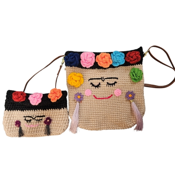 Handmade Handbags - Frida Kahlo Handcrafted Floral Crochet Bag Set